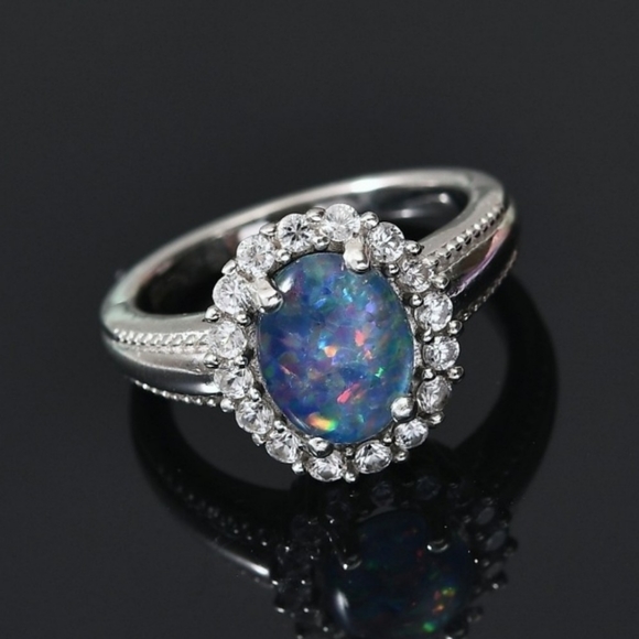 NEW Australian Boulder Opal Triplet & Zircon Halo Ring Size 5 - Picture 8 of 13